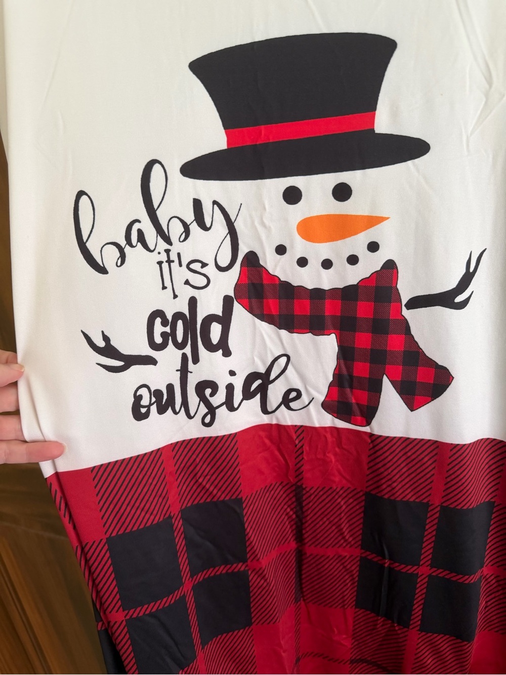 White and Red Snowman Plaid Long Sleeve dress - Picture 2 of 6